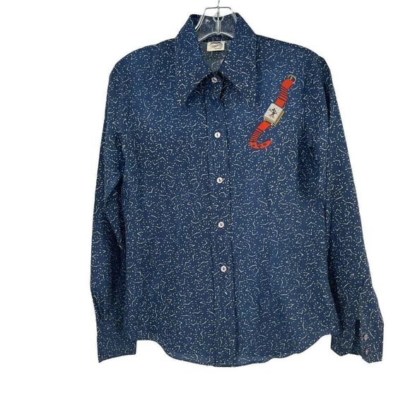 Kennington Disney Vintage 70s Shirt Mickey Mouse Watch Blue Womens S Button Up - Picture 1 of 7